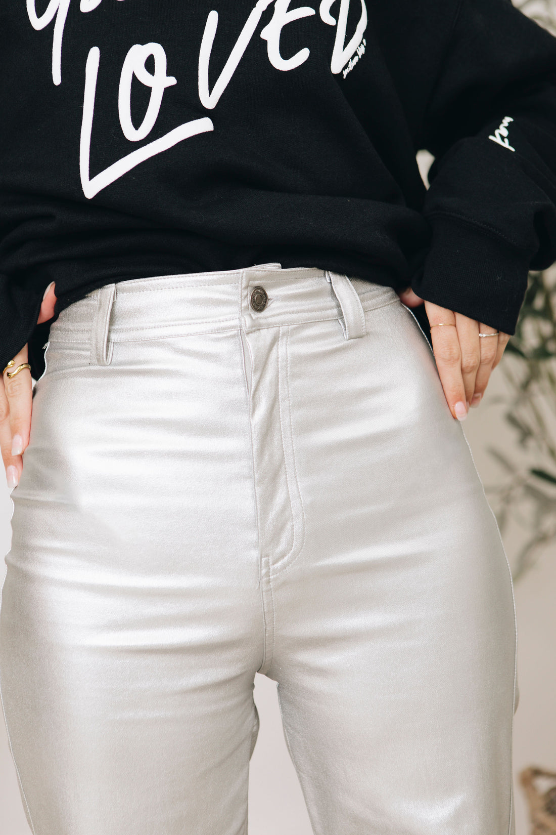 RESTOCKED! Silver Metallic STRETCHY Wide Leg Cropped Pants (S-XL)