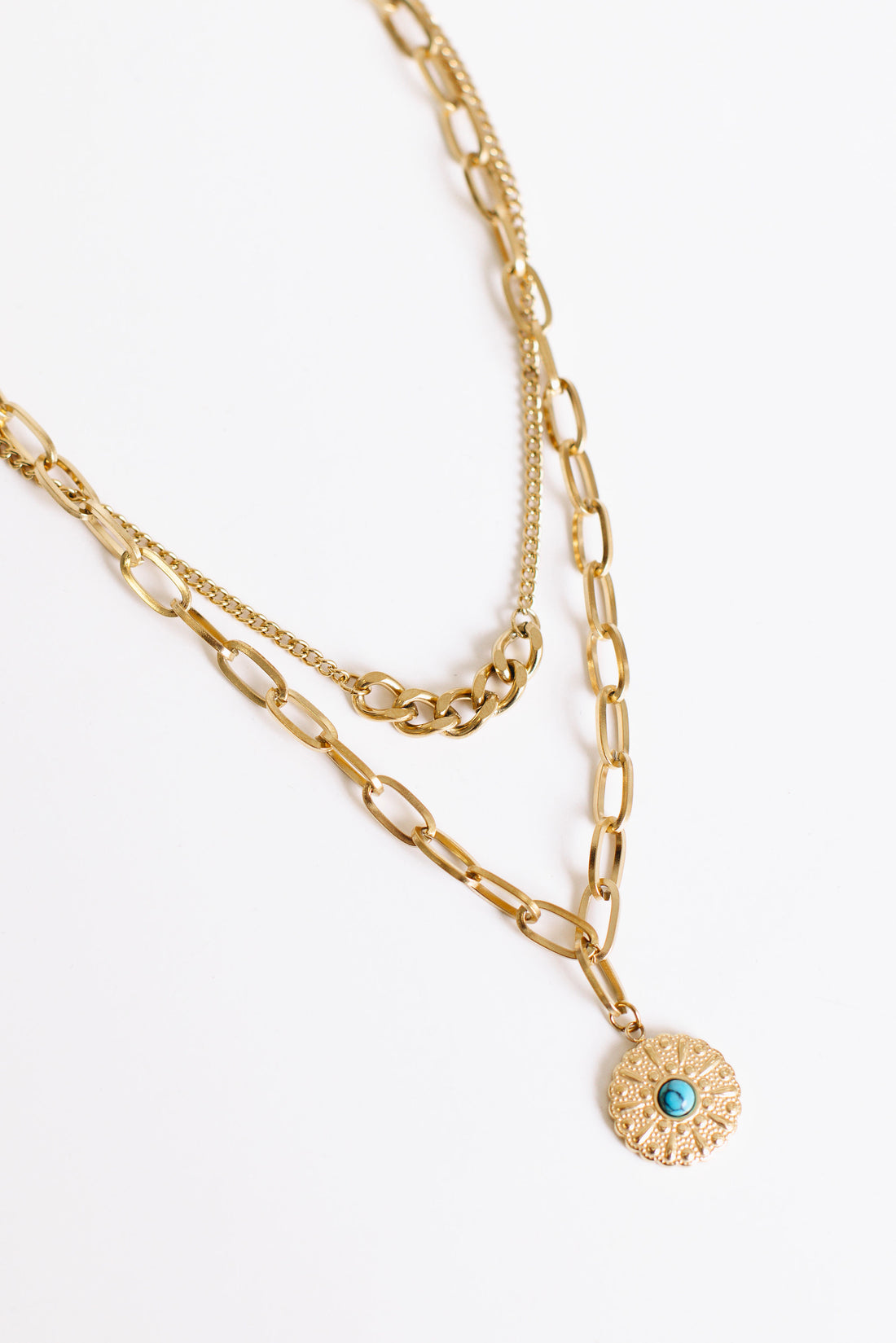 Waterproof Layered Turquoise Pendant Necklace