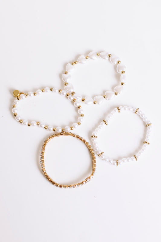Rhinestone Pearl Beads Bracelet Set