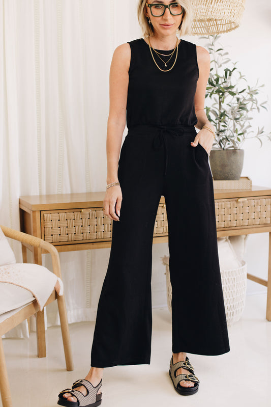 Solid Boat Neck Bodice Jumpsuit with Pockets (S-3XL)