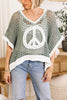 Pol - Oversize V-Neck Short Sleeve Peace Sign Sweater (S-L)