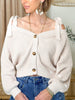 MABLE Off Shoulder Self Tie Strap Button Down Sweater