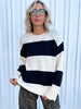 Moody Black and Cream Chunky Striped Chenille Sweater (S-2XL)