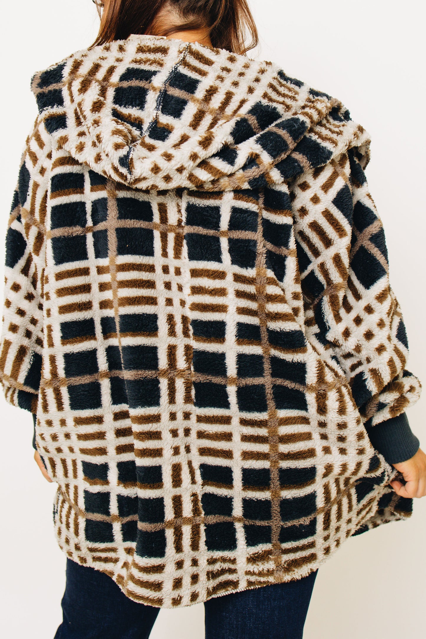 Sunlit Checkered Fur Hoodie Jacket (S-L)