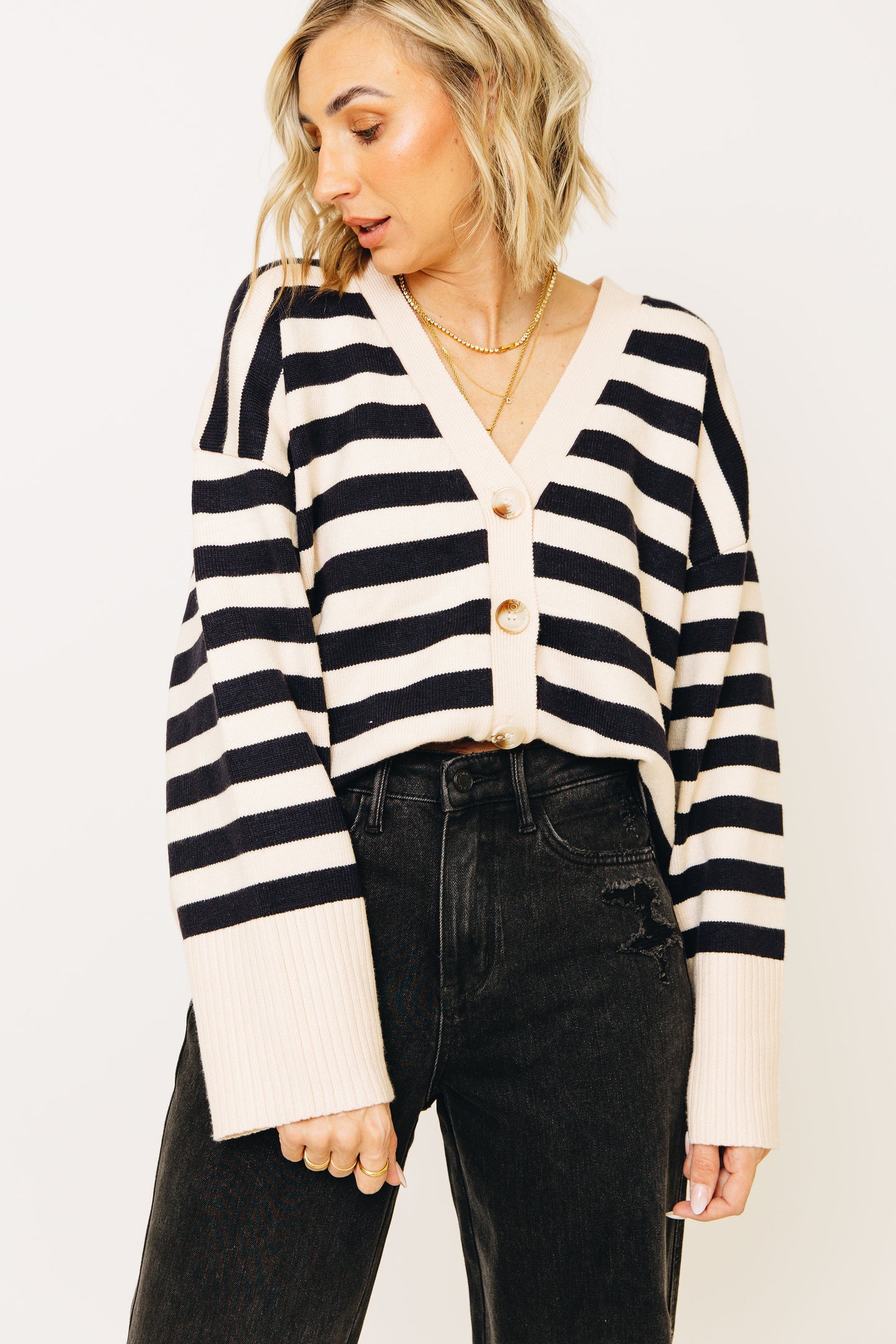 Elenora Oversized Striped Button-Front Cardigan (S-L)