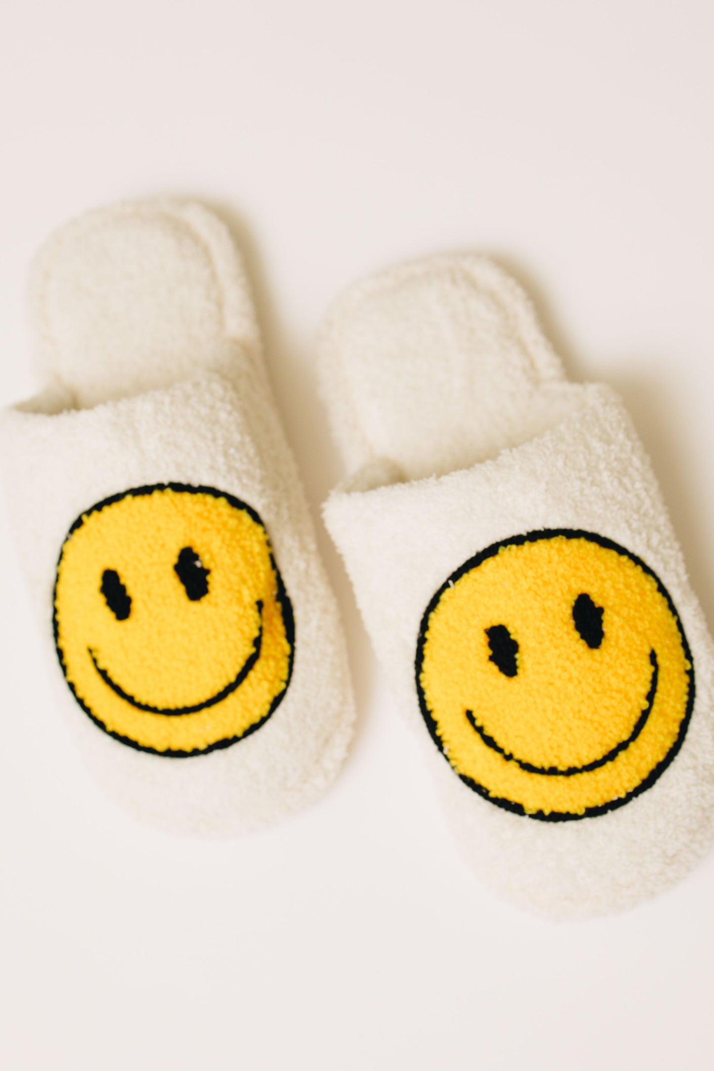 Smiley Face Slippers - Women's Fuzzy Slippers with Smiley Face - Emerald XO Ivy