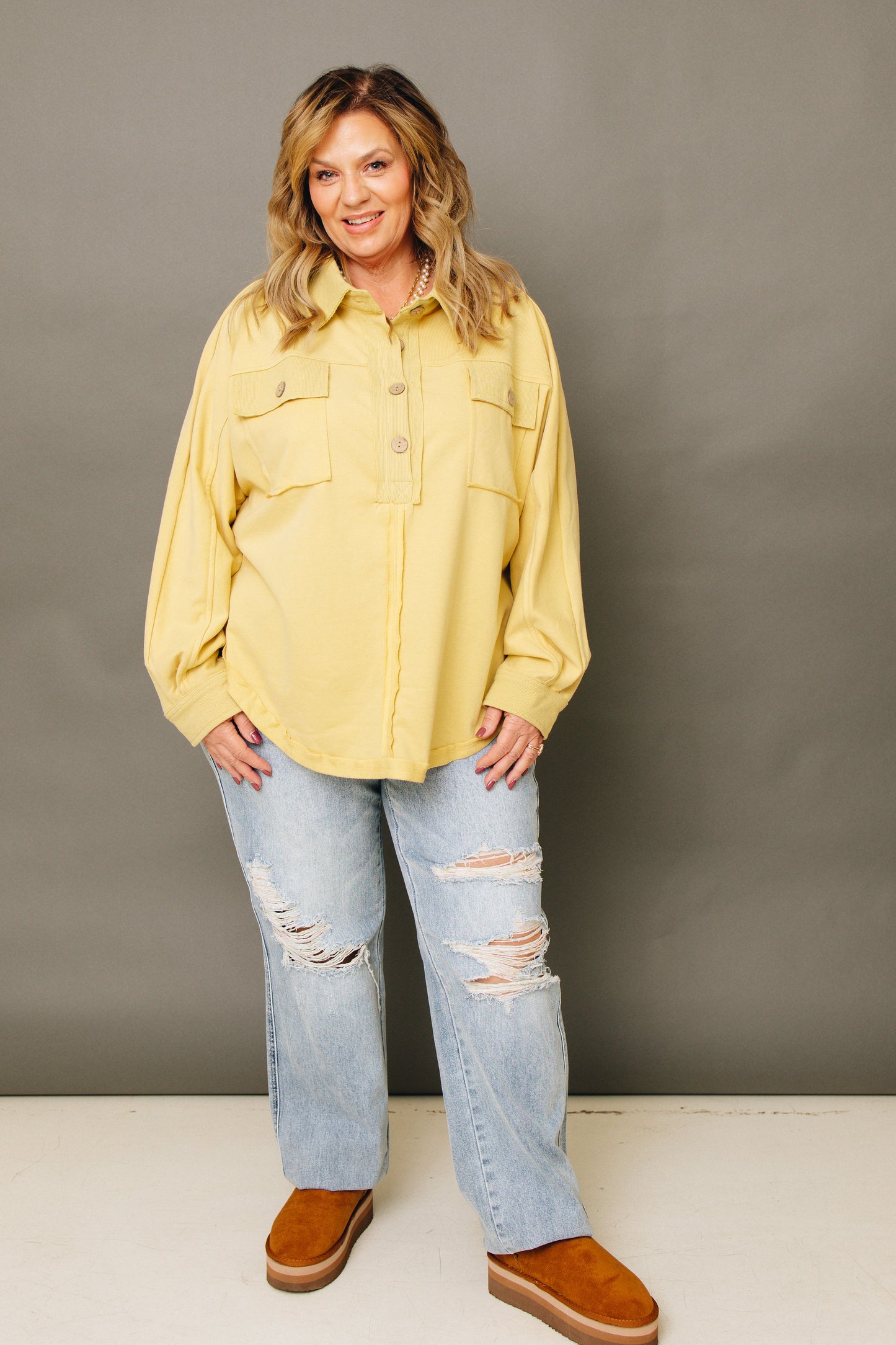 Mellow Yellow French Terry Pullover Top (S-3XL)
