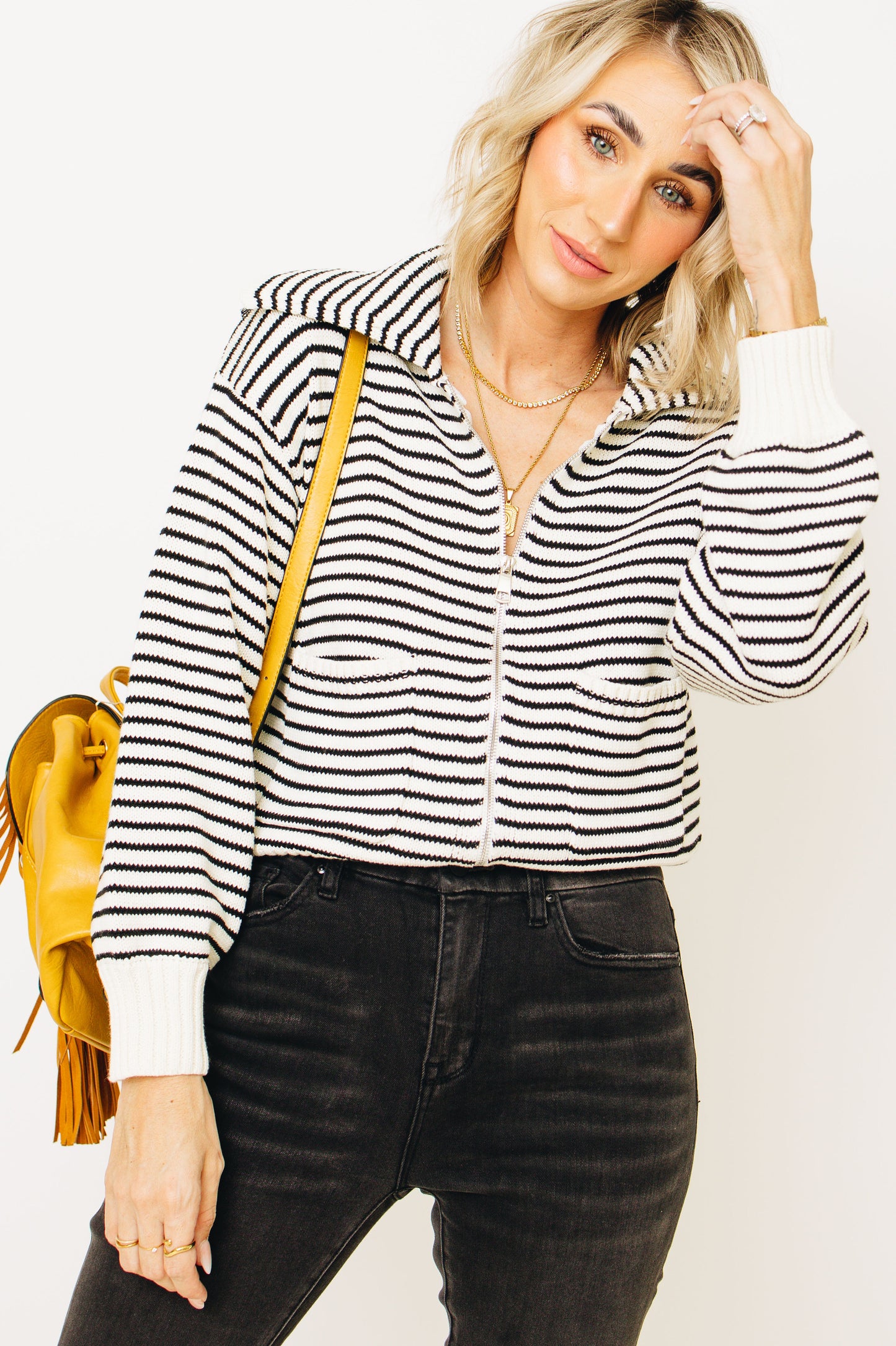 Signature Stripe Zip Up Sweater (S-L)