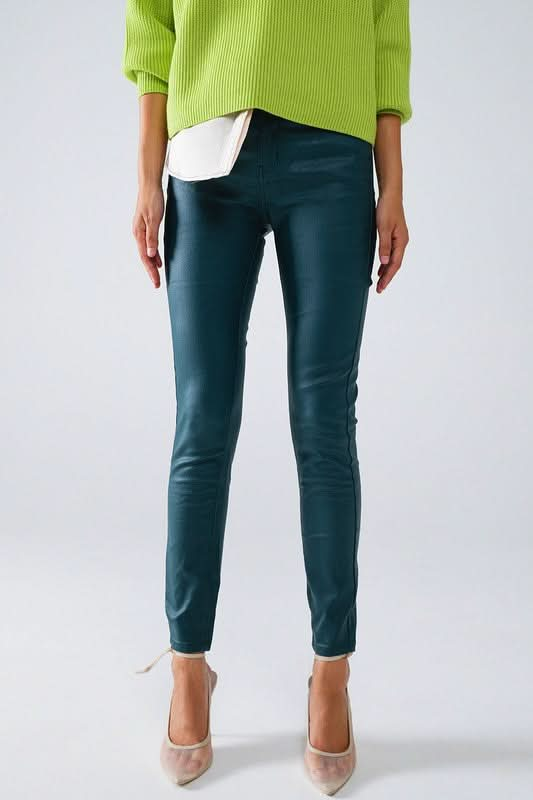 Tillie Faux Leather Teal Skinny Pants (XS-XL)