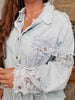 Mineral Washed Laced Button Up Chambray Top (S-XL)