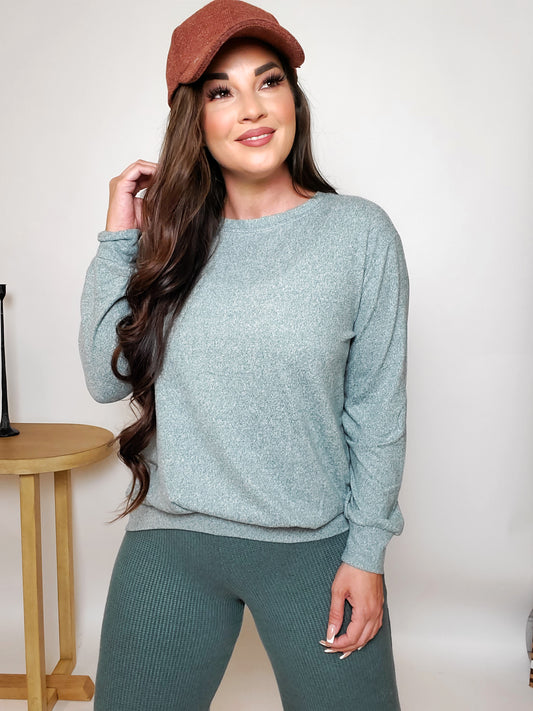 Stormi Soft Melange Round Neck Pullover Top (S-XL)