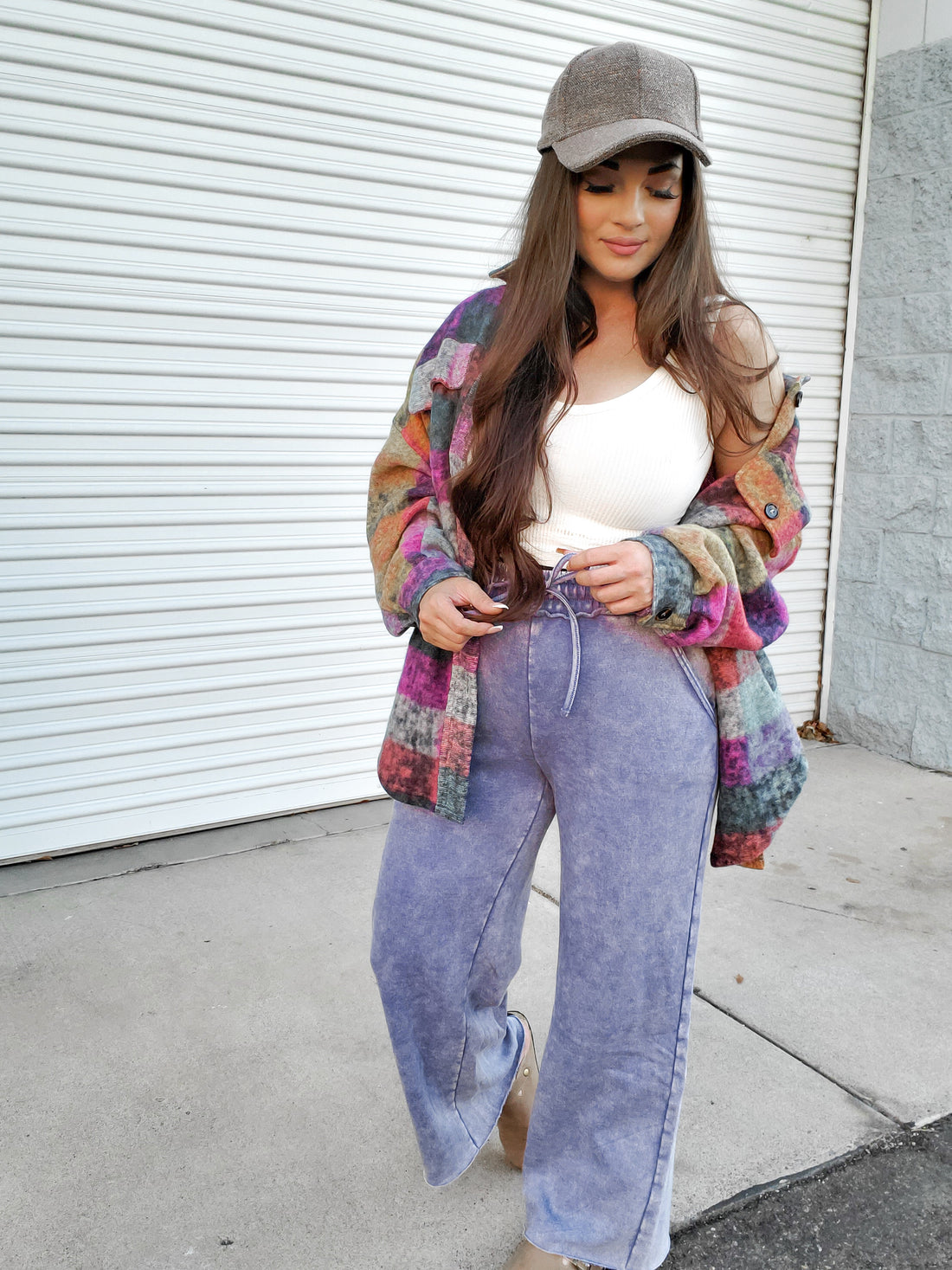 Sky Acid Wash Fleece Palazzo Sweatpants with Pockets (S-L)