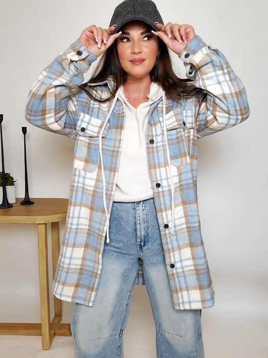 Zoey Plaid Dropped Shoulder Shirt Jacket (S-XL)