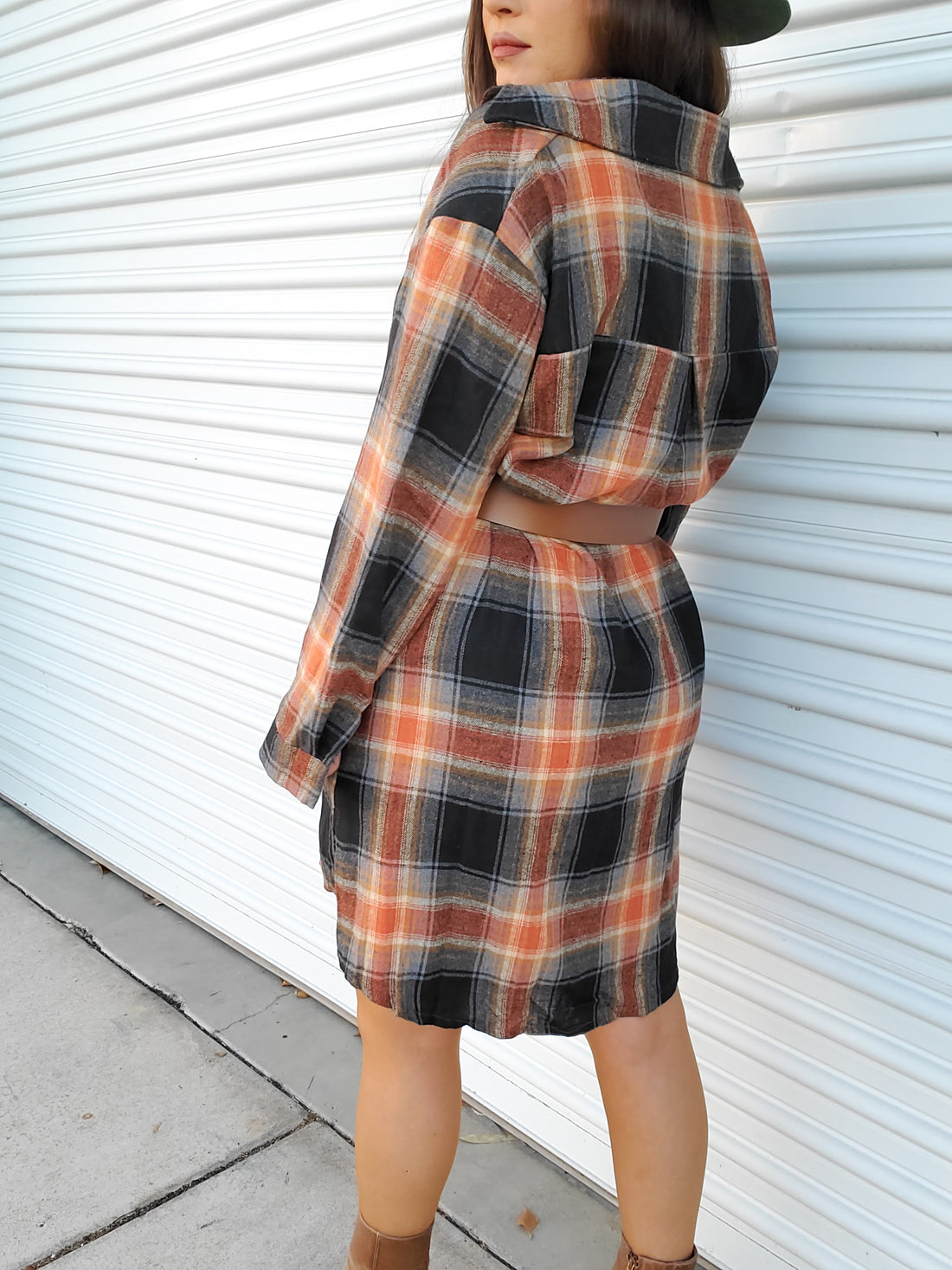 Mandy Plaid Collared Neck Long Sleeve Versatile Shirt Dress