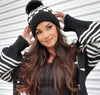 Checkered Knit Hat with Pompom