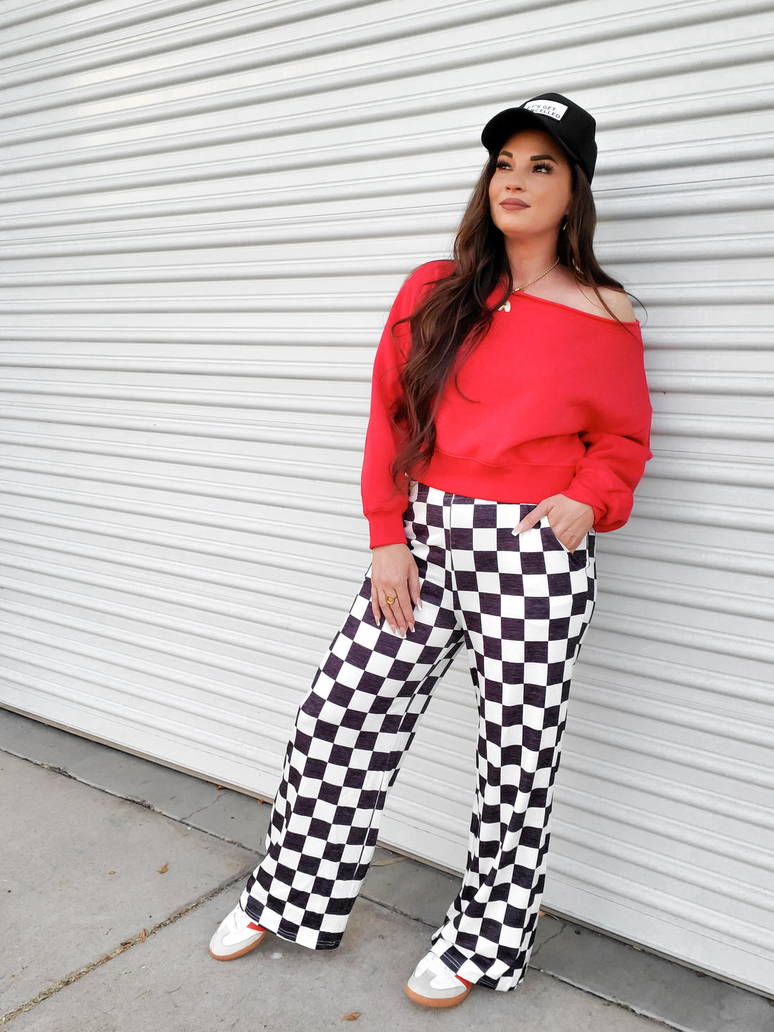 Checkmate 2-Tone Checked Print High Waist Wide Leg Pants (S-XL)