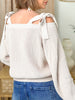 MABLE Off Shoulder Self Tie Strap Button Down Sweater