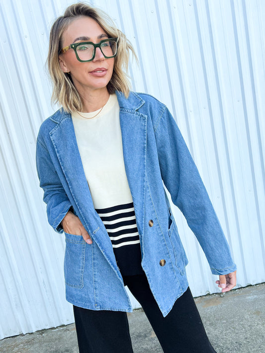 VERY Demure Boyfriend Denim Blazer Jacket