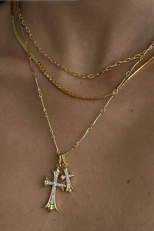 Waterproof Double Cross Pendant Necklace