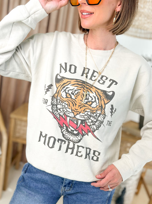 Next Drop Ships 1/31/25 -  No Rest For The Mothers Oversized Graphic Sweatshirt (S-3XL)