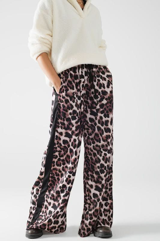 Wide Leopard Pants with Satin Side Stripe (S-L)