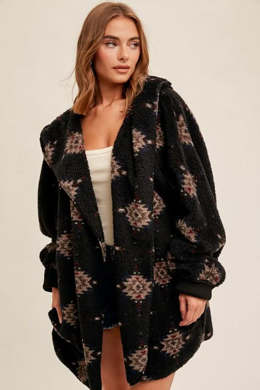 Onyx Ethnic Printed Long Sleeve Hoodie Jacket (S-L)