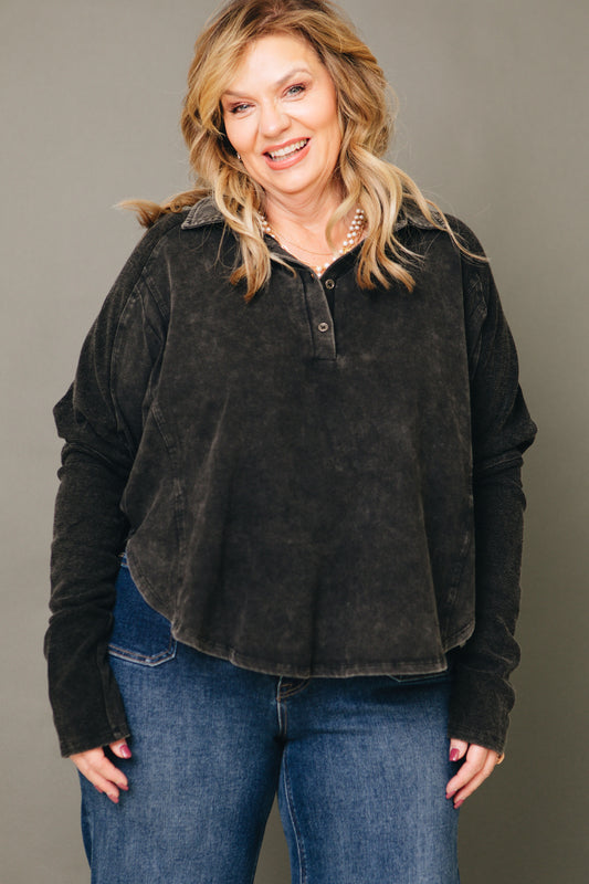 Coal Comfort French Terry Henley Top (S-3XL)
