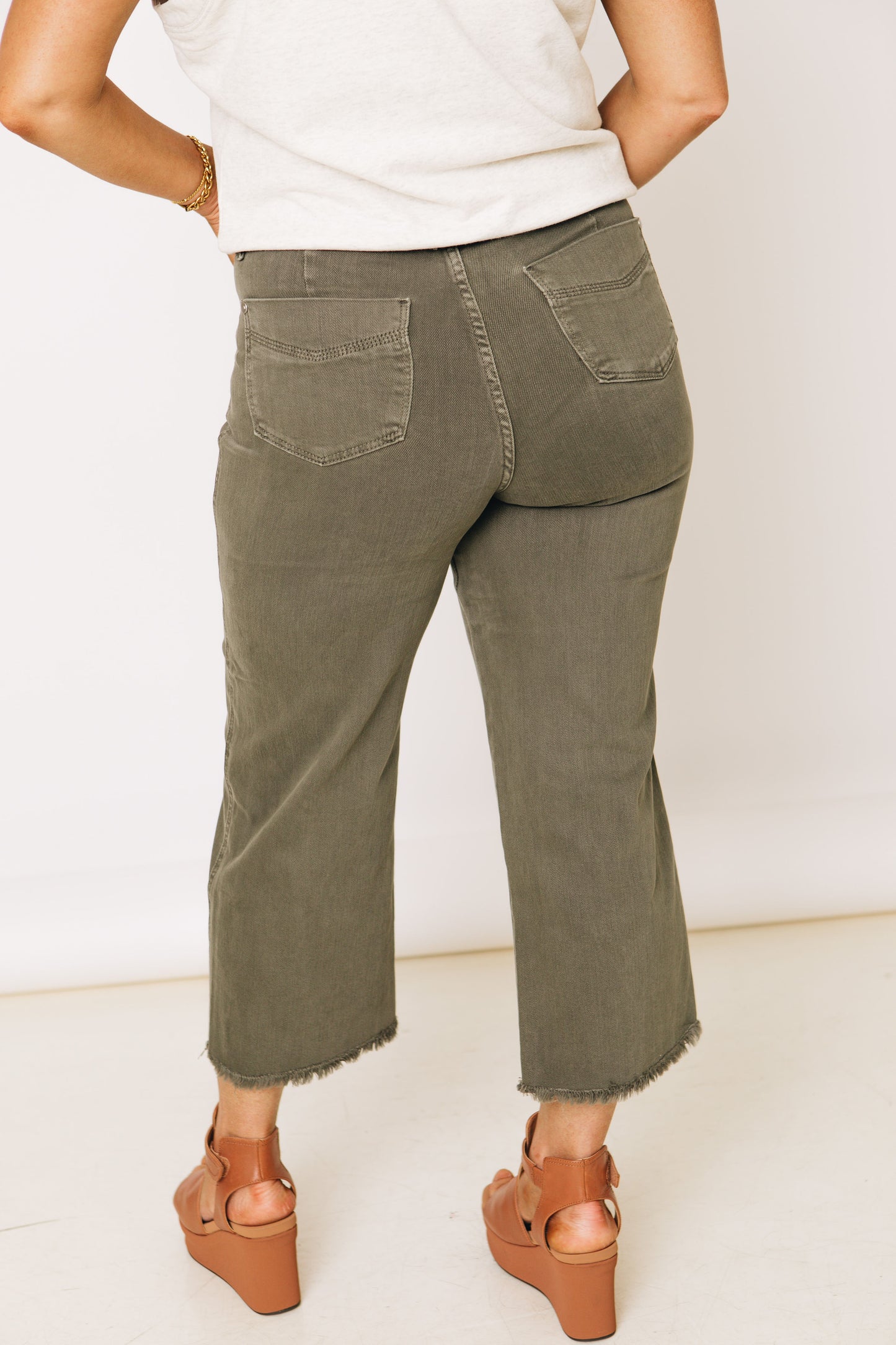 Judy Blue - Olivette Tummy Control Crop Wide Leg Olive Jeans (0-24W)