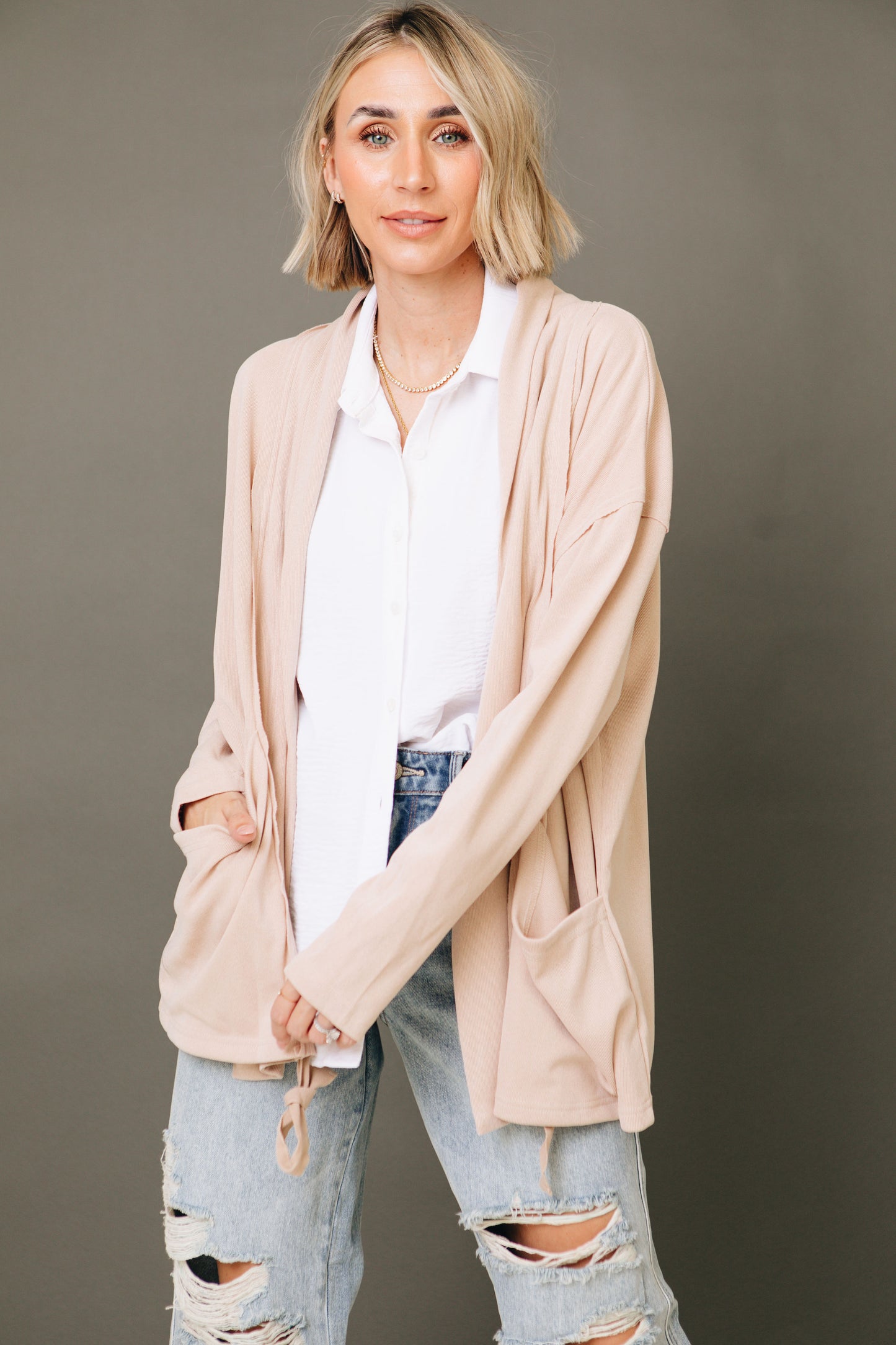 Citron Soft Rib Open Front Cardigan with Pockets (S-3XL)
