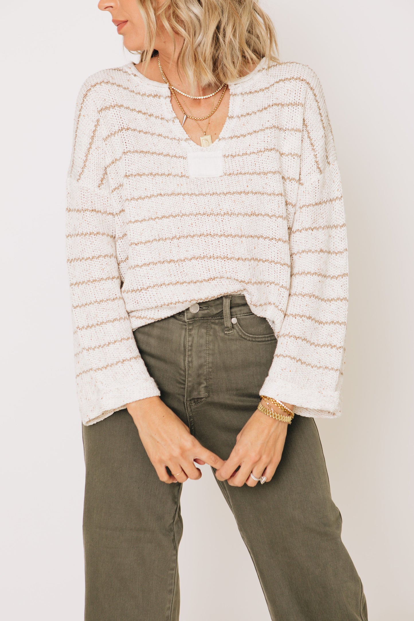 Mia Striped Drop Shoulder Knit Sweater (S-3XL)