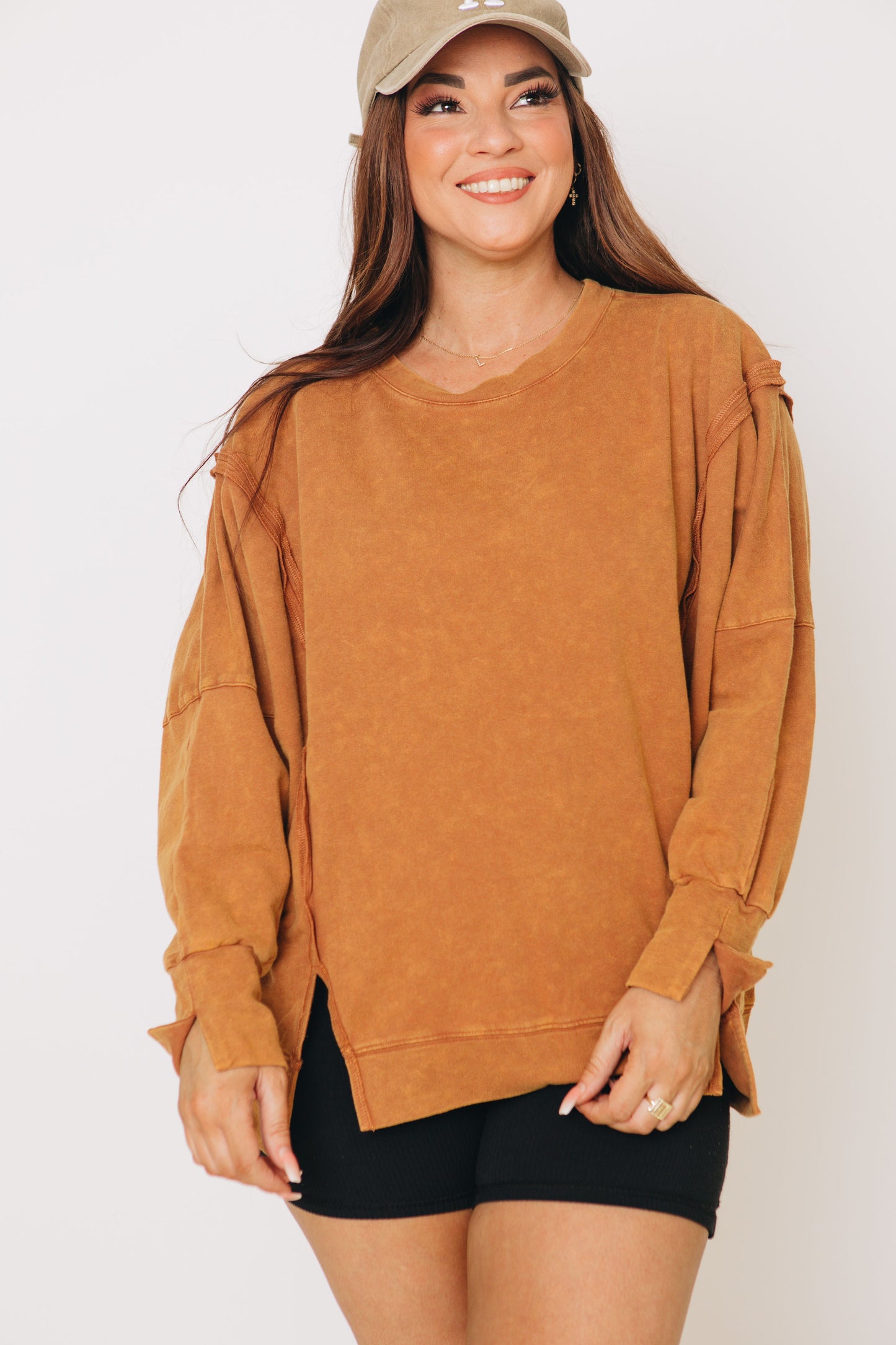 French Terry Crew Neck Long Sleeve Top (S-3XL)