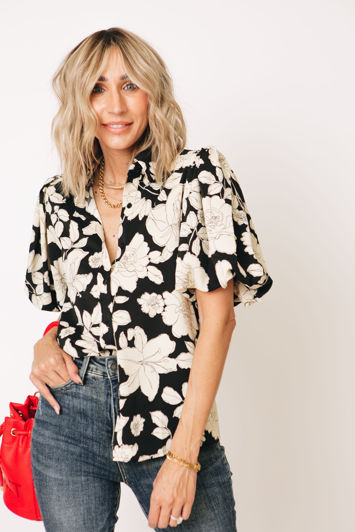 Floral Affair Printed Button Up Top (S-L)