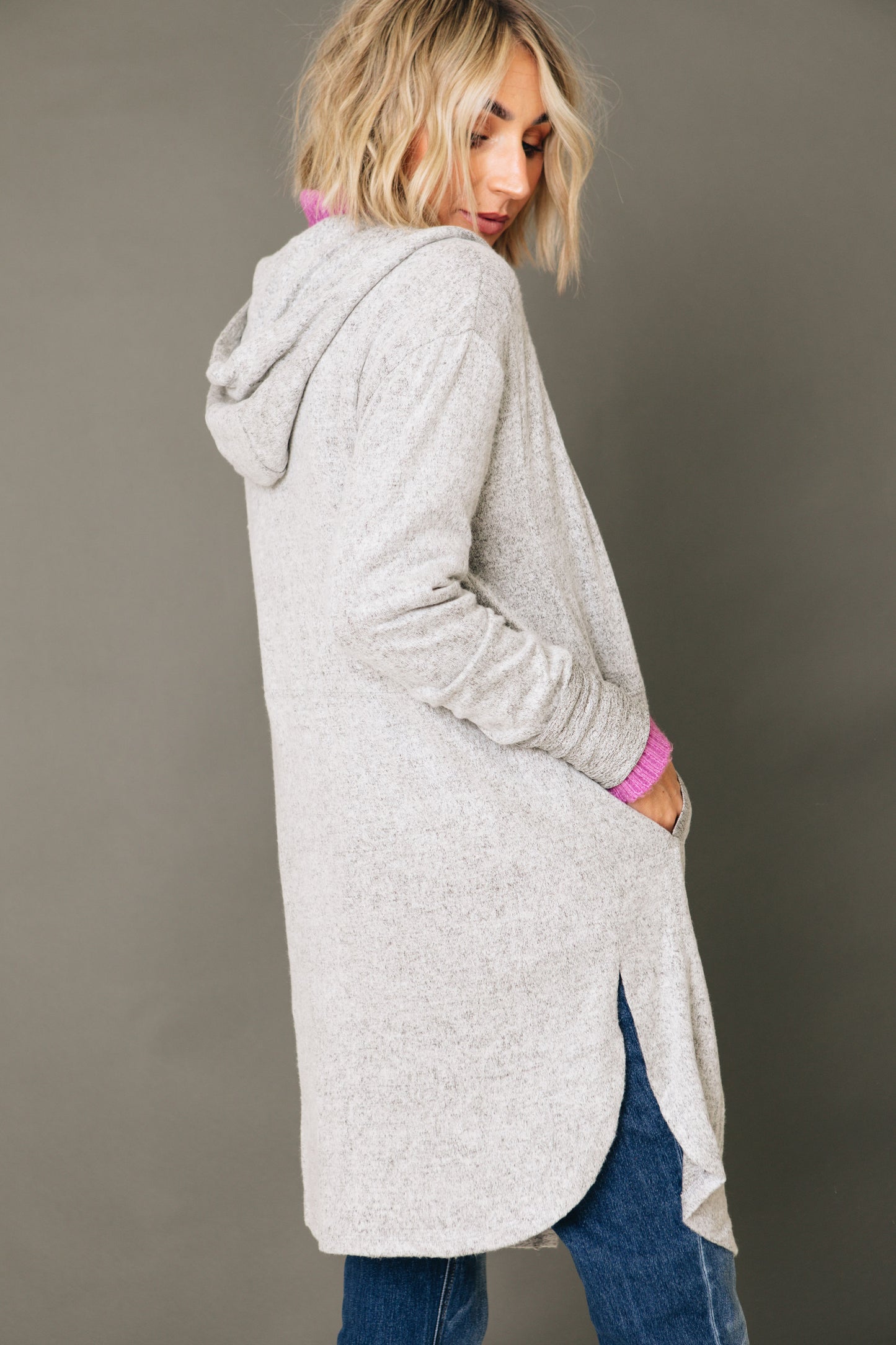 Mono B - Open Front Hooded Cardigan With Pockets (S-3XL)