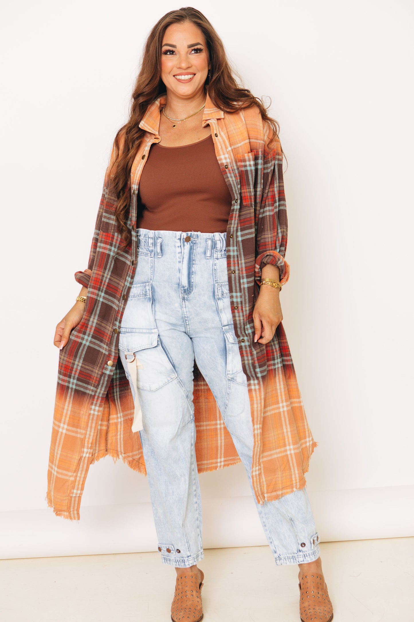 Maxi Mineral Washed Bleached Plaid Shacket (S-L)