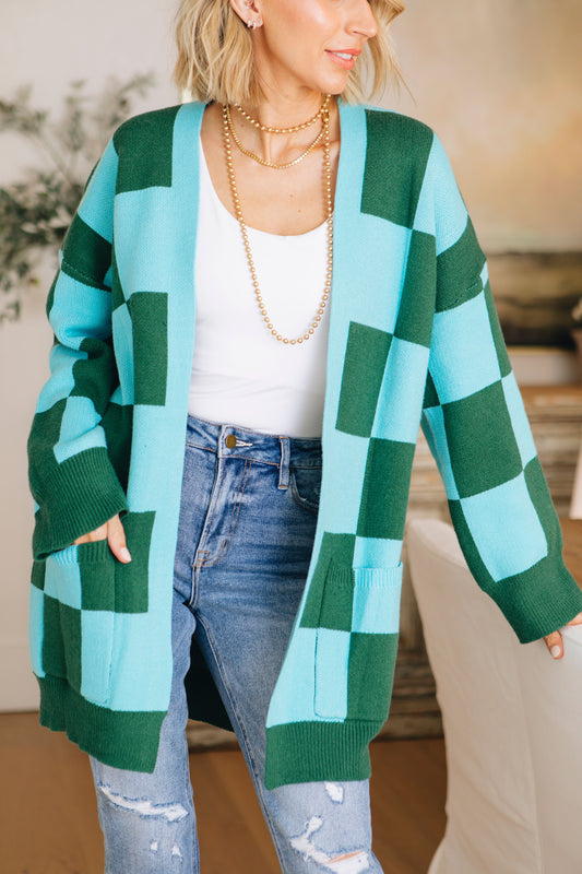 Ivy Exclusive - Green Grass and Blue Skies Checkered Cardigan (S-3XL)