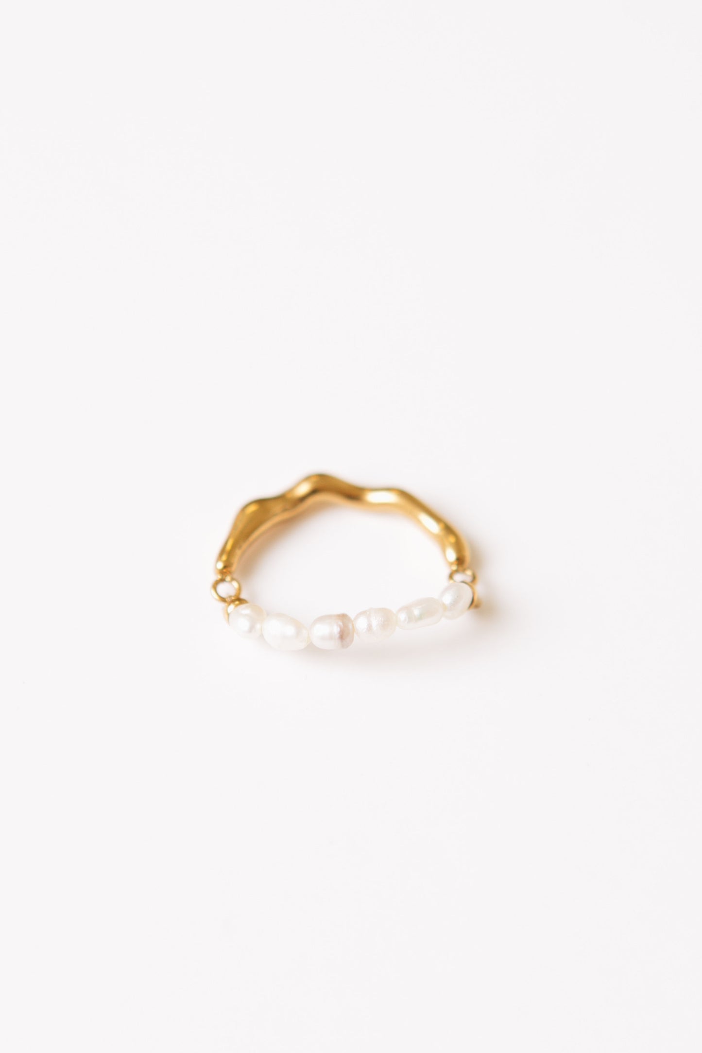 Hubert - Half Pearl Half Gold Band Textured Waterproof Ring (OS)