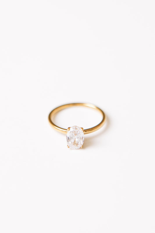 RESTOCKED 9/11 - Tabby - Solitaire Anniversary Crystal Gold Waterproof Ring