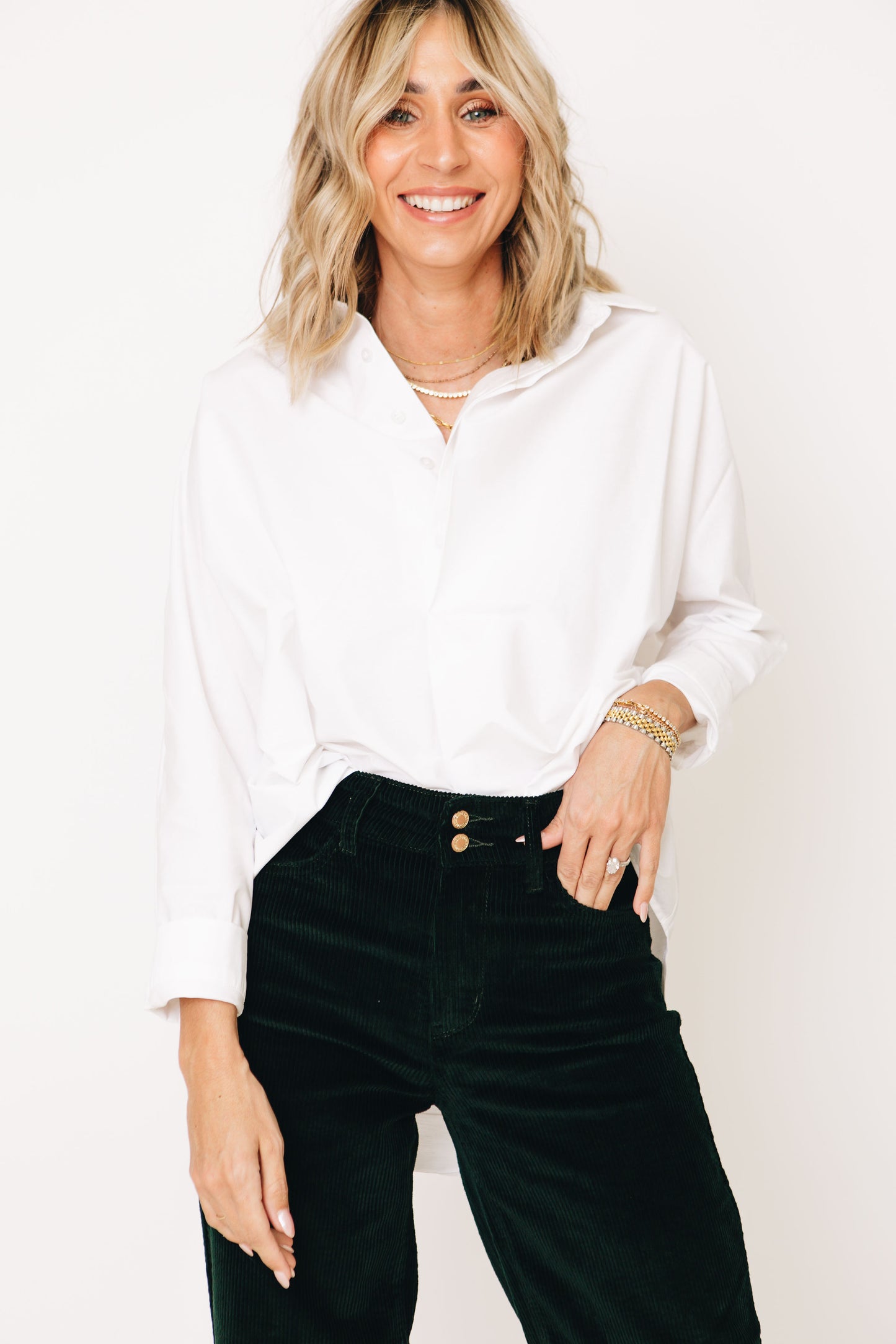 Button-Up Oversized Woven Blouse (S-L)