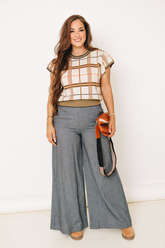 Maritime Washed Pinstriped Wide Leg Pants (S-2XL)