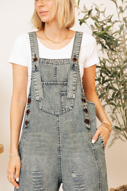 Listicle Undone Flare Denim Overalls - Women's Rompers/Jumpsuits