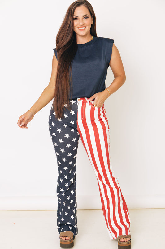 Judy Blue - Stars and Stripes High Waist American Flag Print Flare Jeans (0-24W)