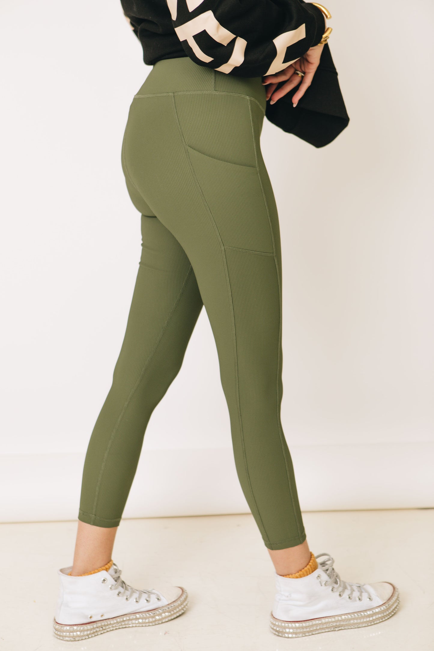 Nylon Rib Yoga Leggings With Side Pockets (S-3XL)