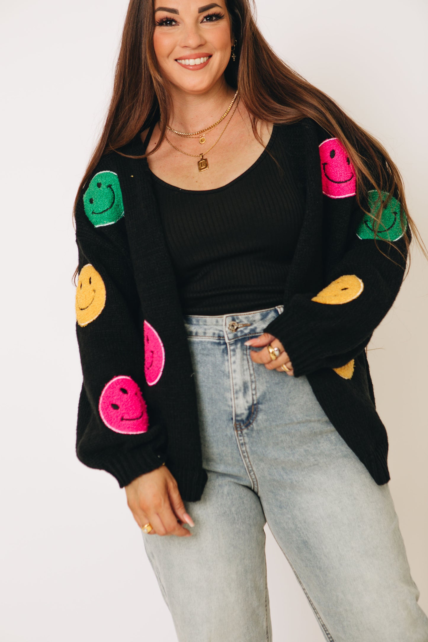 RESTOCKED 8/30 - Smiley Patches Open Front Sweater Cardigan (S-XL)