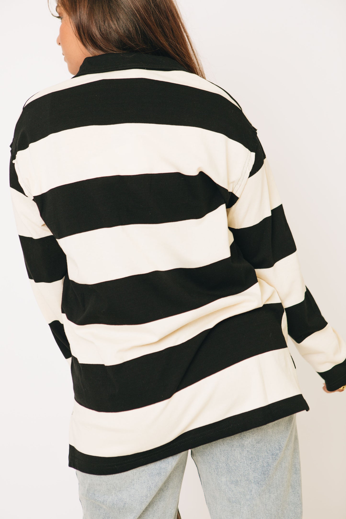 Jersey Knit Allover Striped Long Sleeve Top (S-3XL)
