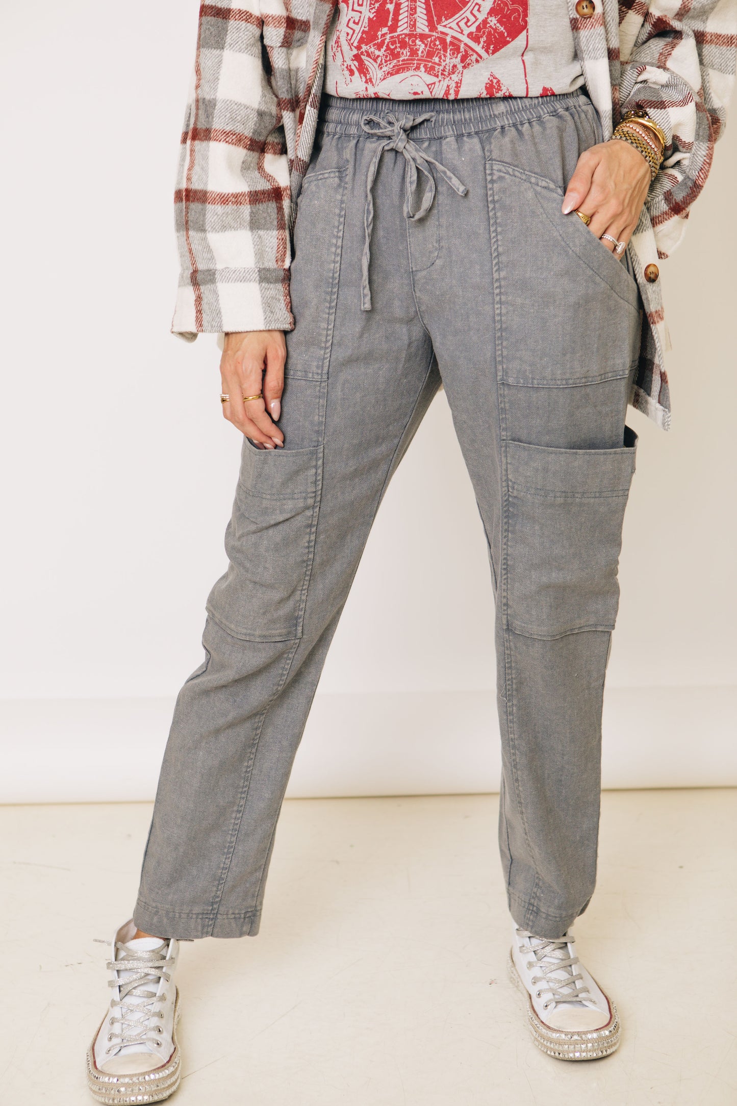 Washed Linen Cargo Pants with Utility Pockets (S-3XL)
