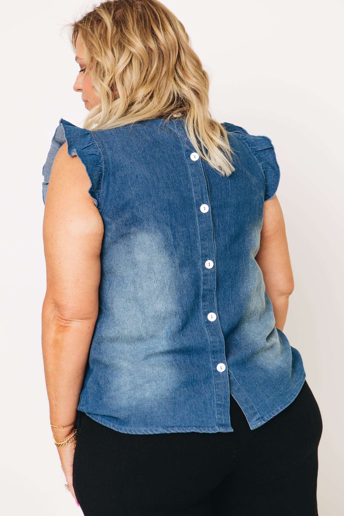 Sophia Washed Out Denim Blouse (S-3XL)