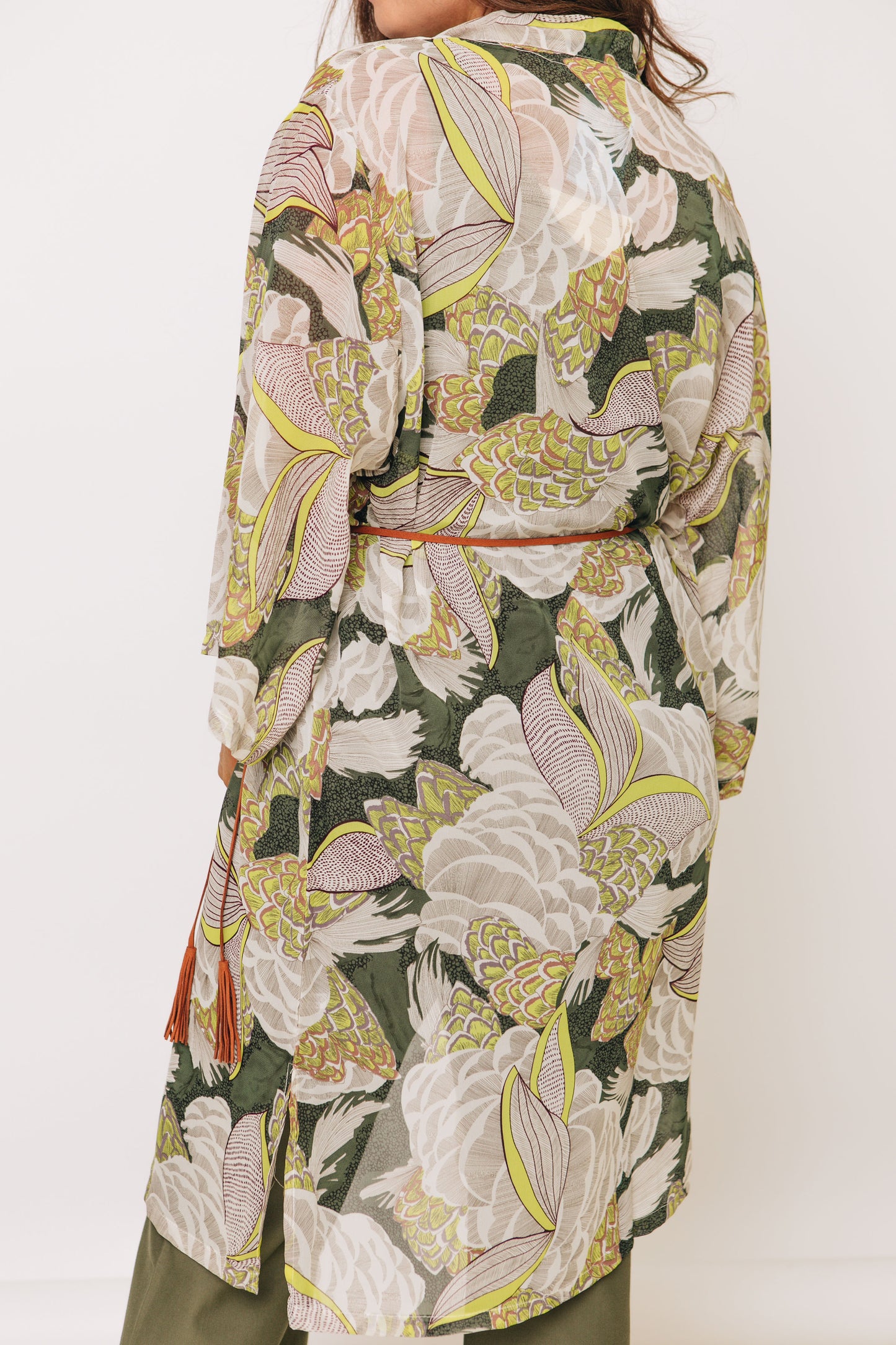 Floral Chiffon Kimono With Suede Tie Belt (Fits S-3XL)