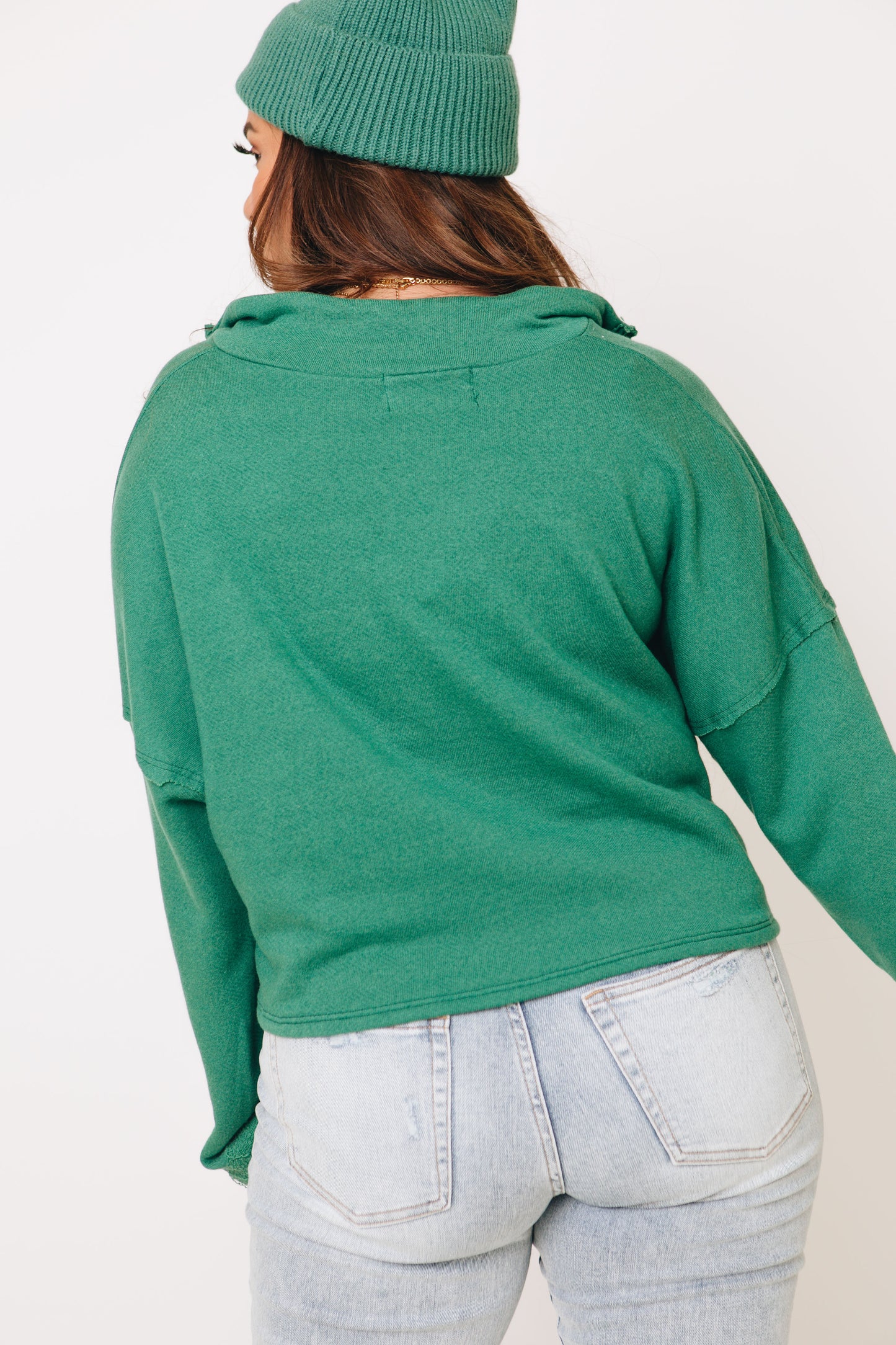 Evergreen Zip-Up Knit Crop Sweatshirt (S-L)
