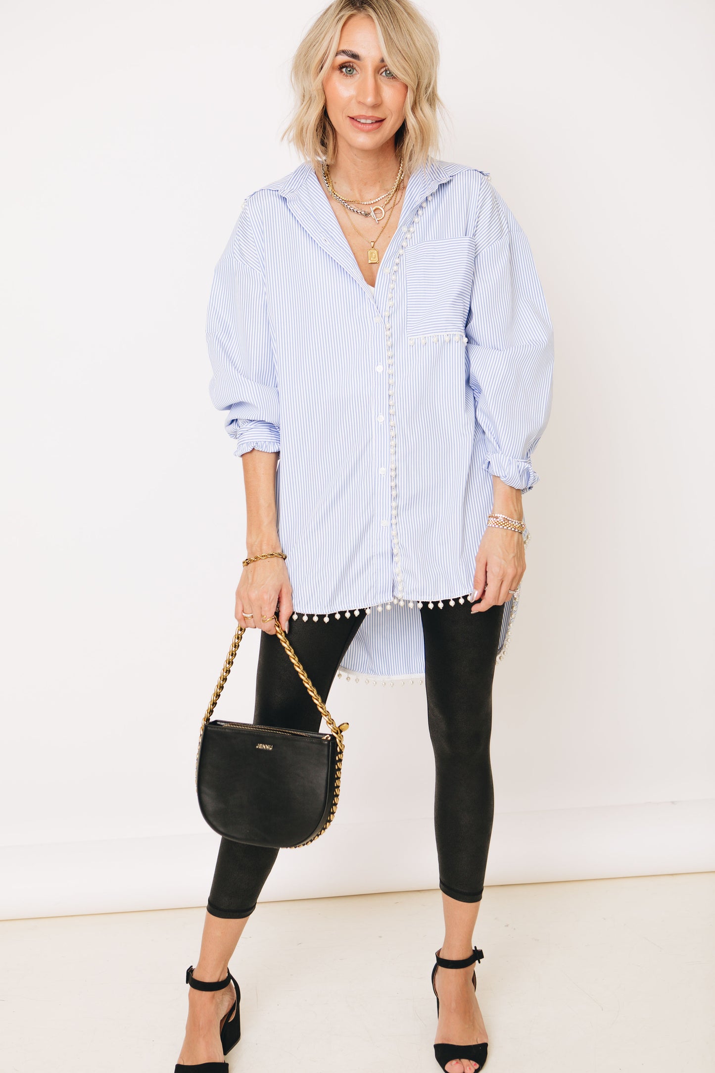 Pearlfect Trimmed Oversized Button Down Shirt (S-3XL)