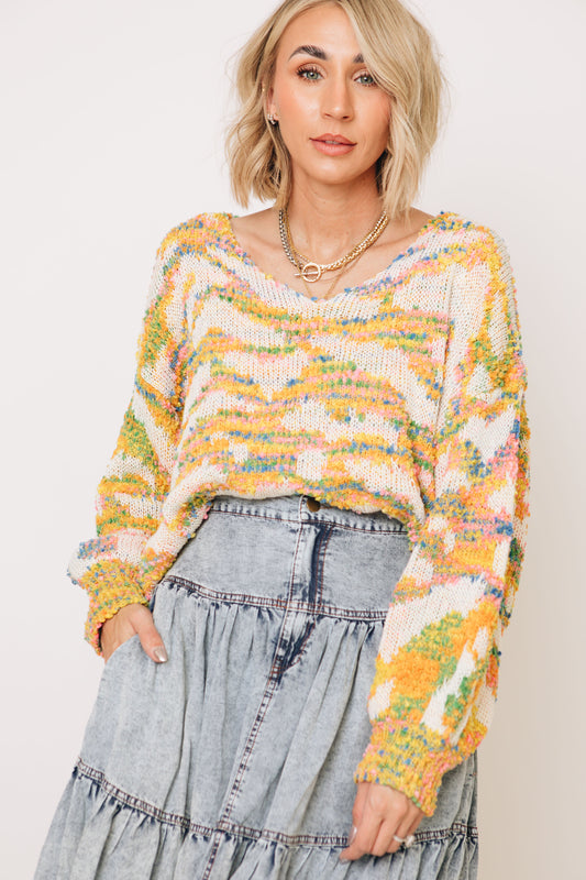 Marigold Maze Textured Pullover V-Neck Sweater (S-3XL)